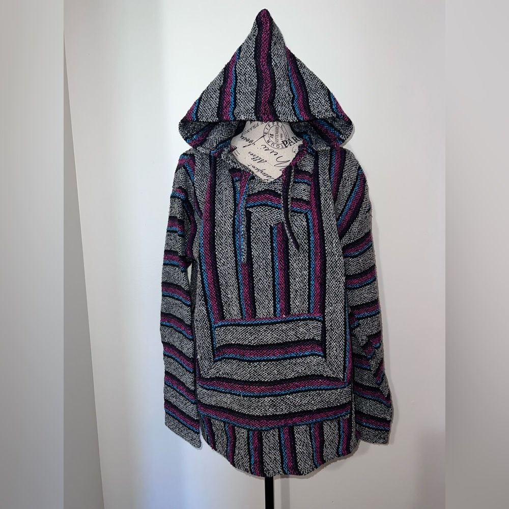 Öland Vintage XL Baja Hoodie Rug Knit Mexican Pullover Surf Boho